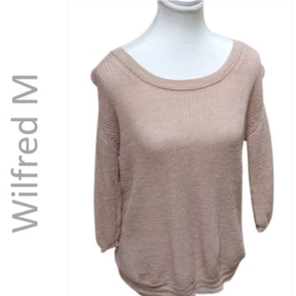 Aritzia Wilfred light brown beige knit light sweater top 3/4 sleeves Medium - Picture 1 of 9